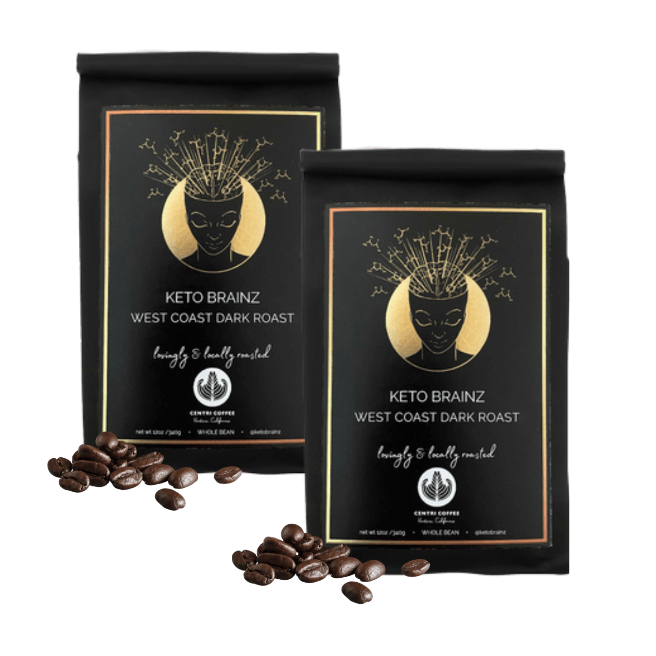 product image of 2 pack of keto brainz west coast dark roast organic whole bean coffee