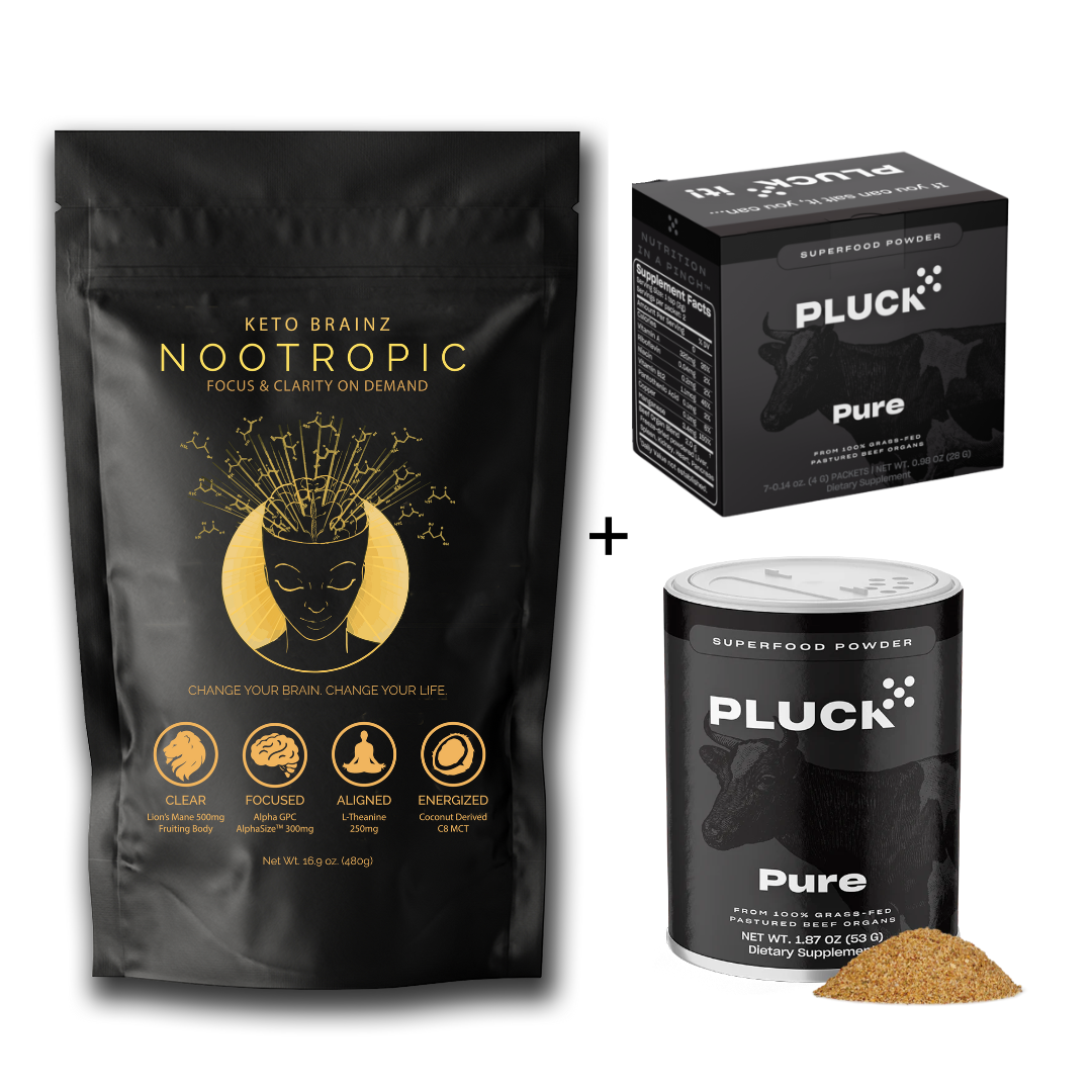 Keto Brainz Nootropic + PLUCK Pure Shaker + Travel Packs