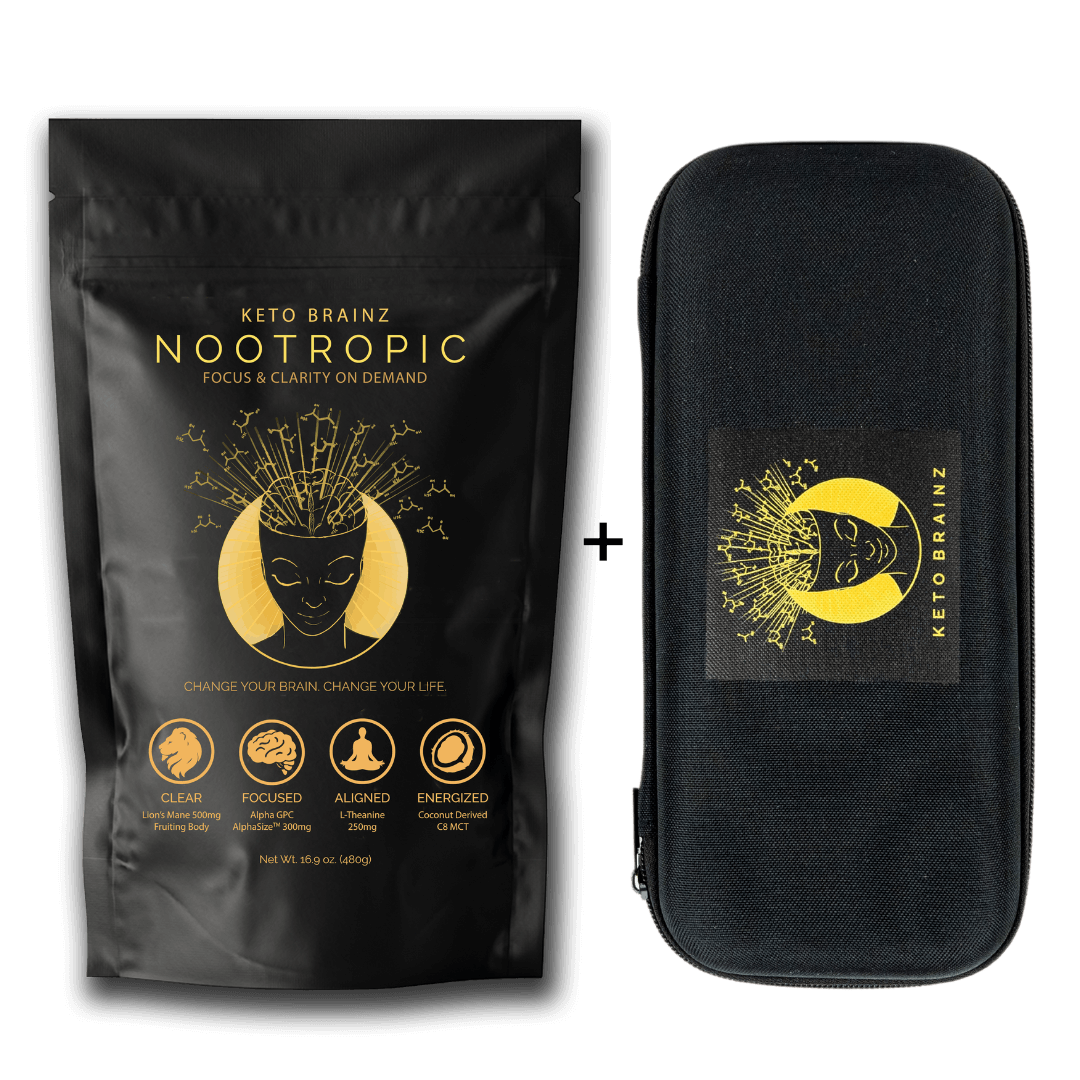 graphic product image of keto brainz nootropics creamer and KBZ travel kit