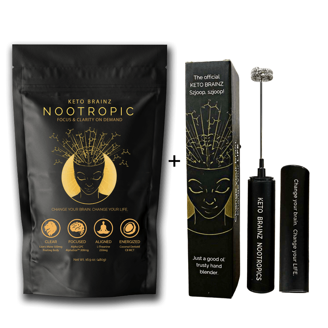 product image of keto brainz nootropic creamer and deluxe hand blender