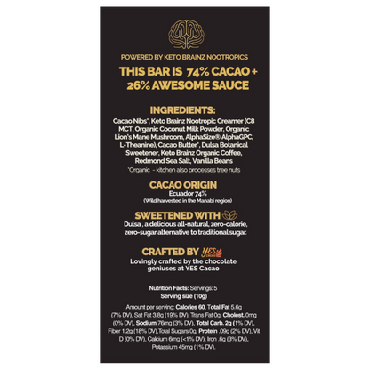 Keto Brainz Nootropic Dark Chocolate Bar - COMING SOON!
