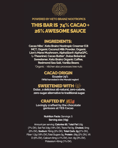 Keto Brainz Nootropic Dark Chocolate Bar - COMING SOON!
