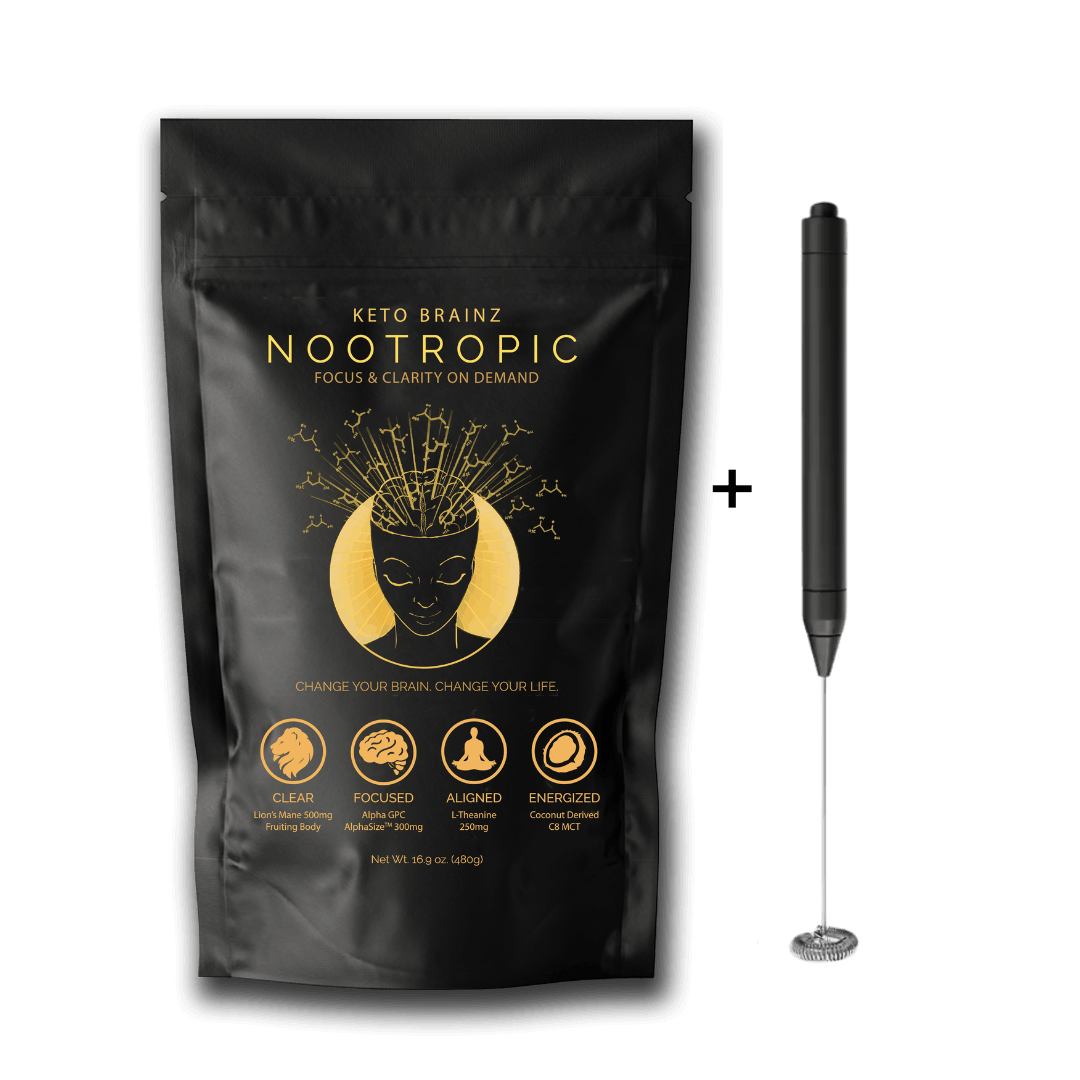 product image of keto brainz nootropic creamer and mini hand blender