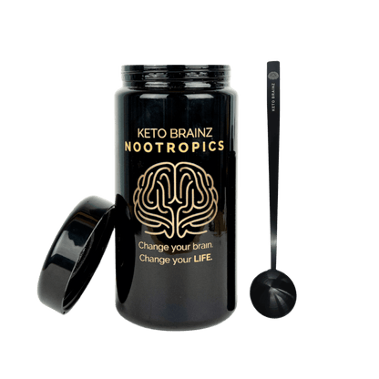 product image of Keto Brainz miron glass counter top jar and long handled spoon combo