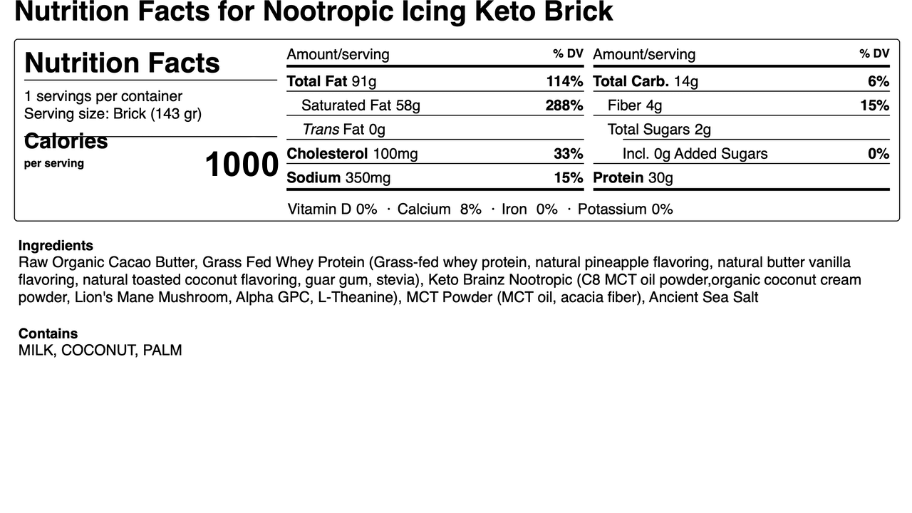 Keto Brainz Nootropic Icing Keto Brick by Keto Savage 14-Pack